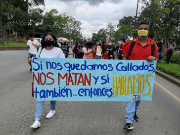 Proteste in den Straßen von Popayán (Cauca) gegen die Massaker und gegen die Verletzungen der Menschenrechte durch die Regierung