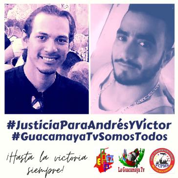 "Gerechtigkeit für Andrés und Víctor" fordern Angehörige, Kollegen von Guacamaya TV und politische Mitstreiter der beiden ermordeten Journalisten