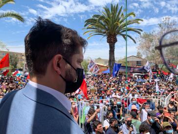 Gabriel Boric, der linksgerichtete Kandidat bei der Stichwahl am 19. Dezember in Chile, bei einer Wahlkampfveranstaltung in dieser Woche