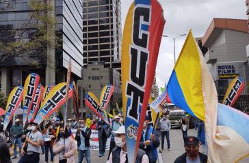 Demonstration in Bogotá am 28. September. Die Central Unitaria de Trabajadores hatte mit zum Streik aufgerufen