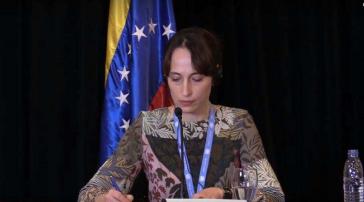 UN-Sonderberichterstatterin Alena Douhan bei ihrer Pressekonferenz in Caracas am 12. Februar 2021