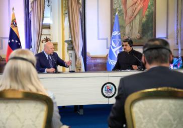 Maduro und IStGH-Chefankläger Khan bei der Pressekonferenz