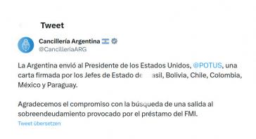 Argentiniens Außenministerium veröffentlichte den Brief an Biden
