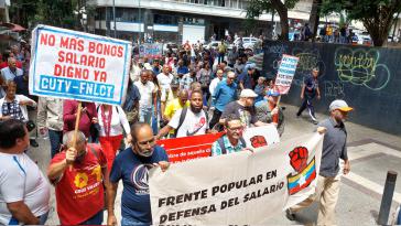 Protest für würdige Löhne in Caracas am vergangenen Freitag, organisiert vom linken Bündnis Frenpodes