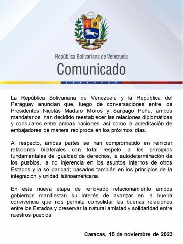 Venezuela und Paraguay haben ihre Beziehungen wieder aufgenommen