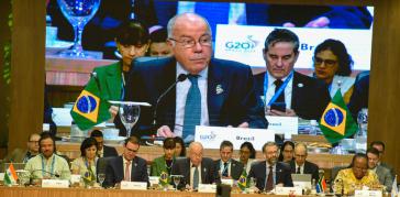 Brasiliens Außenminister Mauro Vieira bei seiner G20-Eröffnungsrede