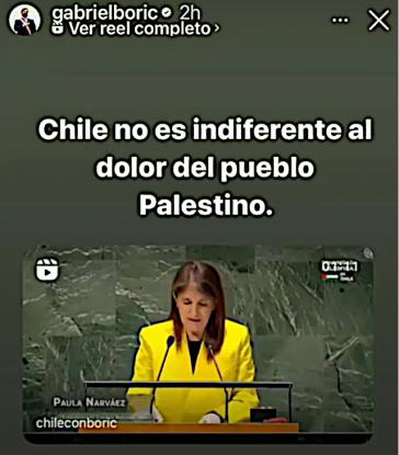 Post von Boric bei Instagram: "Chile ist nicht gleichgültig gegenüber dem Schmerz des palästinensischen Volkes"