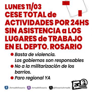 Streikaufruf der Lehrervereinigung Amsafe für ein Ende der Gewalt und Militarisierung in Rosario