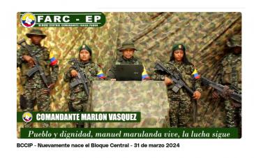 In einem Video kündigte Kommandant Manuel Vásquez die Bildung des Bloque Central Comandante Isaías Pardo an (screenshot)