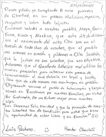 Der Brief von Pacheco und Chaclán aus der Haft Der Brief von Pacheco und Chaclán aus der Haft