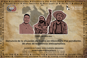 Der festgenommene Sprecher des CIPOG-EZ, Jesús Plácido, rechts im Bild auf einem Protestplakat der CNI gegen die "Kriegssituation in Chiapas" Der festgenommene Sprecher des CIPOG-EZ, Jesús Plácido, rechts im Bild auf einem Protestplakat der CNI gegen die "Kriegssituation in Chiapas"