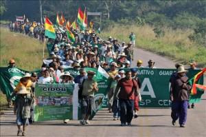 Protestierende beim Indigenen Marsch gegen das Straßenprojekt