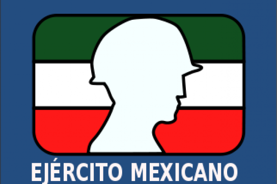 Emblem der mexikanischen Armee: Umriss eines Soldaten vor der Landesfahne