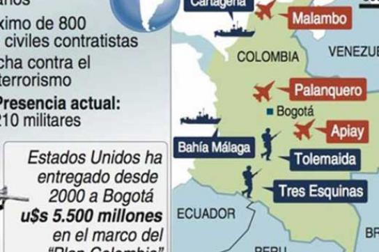 Karte der US-Militärbasen in Kolumbien