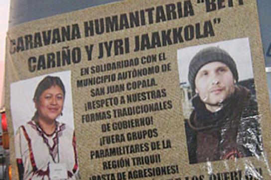 Gedenken an die Mordopfer Beatriz Cariño und Jyri Antero Jaakkola