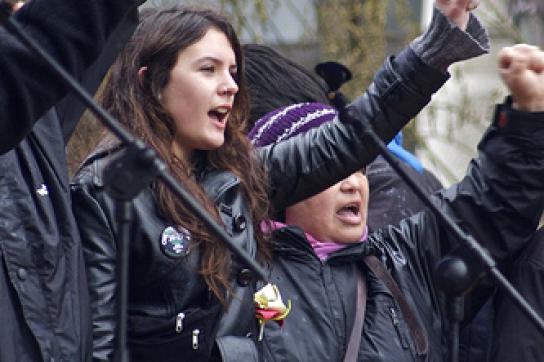 Camila Vallejo auf einer Demonstration am 18. August
