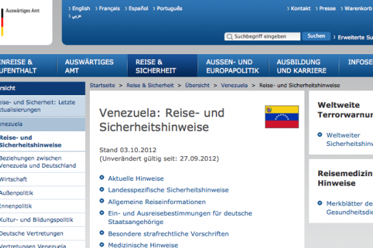 Venezuela-Seite des Auswärtigen Amtes