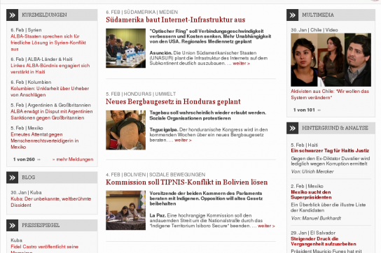 Bildschirmkopie der Startseite von amerika21.de
