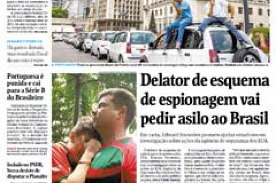 Titelblatt vom Folha de São Paulo: "Enthüller von Spionage wird in Brasilien Asyl beantragen"