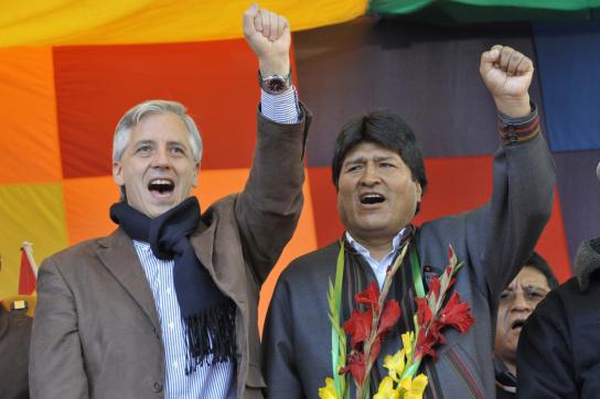 Vizepräsident Álvaro García Linera und Präsident Evo Morales bei der Kundgebung am 1. Mai in La Paz