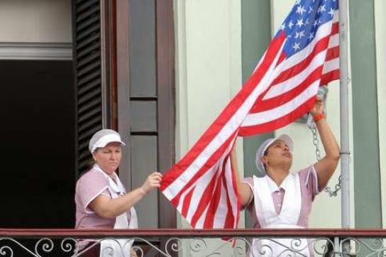 Die Fahne der USA im Hotel Saratoga in Kubas Hauptstadt Havanna