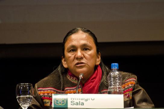 Milagro Sala, hier 2015 auf einem Forum des Kulturministeriums von Argentinien