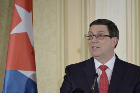 Kubas Außenminister Bruno Rodríguez bei der Pressekonferenz in Wien