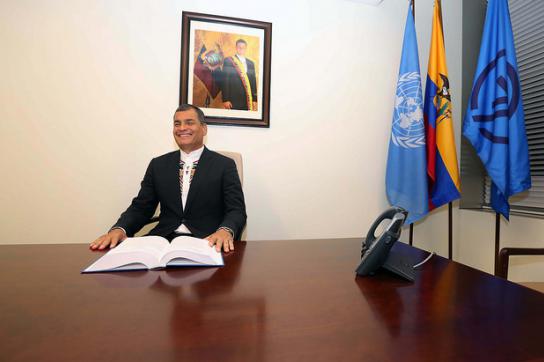 Ecuadors Präsident Rafael Correa im Büro der G77 bei der UNO in New York