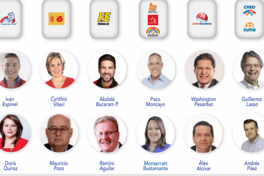 Die Kandidaten bei der Präsidentschaftswahl in Ecuador. Als Favorit gilt Lenín Moreno von Alianza País, dem aktuellen
Regierungsbündnis