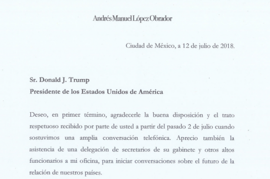 In einem Brief vom 12. Juli schlägt Amlo dem US-Präsidenten einen "Masterplan" zur Eindämmung der Migration vor
