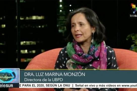 Die Leiterin der Einheit zur Suche nach Verschwundenen (UBPD) in Kolumbien, Luz Marina Monzón, im Gespräch mit Telesur