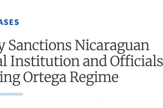 Das US-Finanzministerium hat erneut Sanktionen gegen Funktionäre der Regierung von Nicaragua verhängt