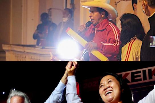 Pedro Castillo und Keiko Fujimori beim Abschluss der Wahlkampagne zur Präsidentschaft in Peru