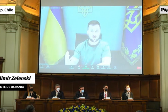 Der ukrainische Präsident Zelenskyj sprach über Videokonferenz in Chile (Screenshot)