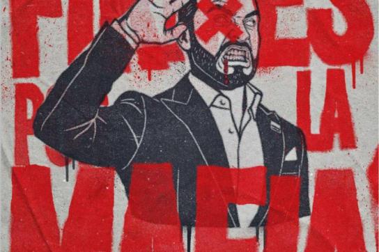 Paraphrase des Wahlkampfmottos des ultrarechten Präsidentschaftskandidaten Abelardo de la Espriella: "Strammstehen für die Mafia"