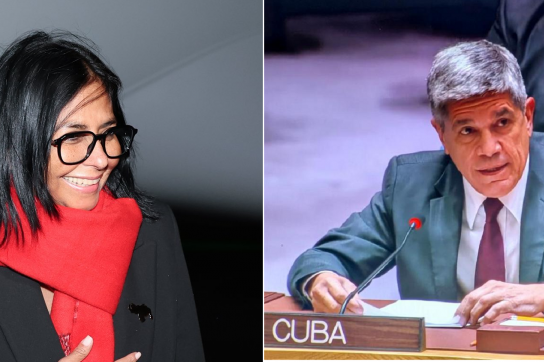 Links: Amtierende Präsidentin Venezuelas Delcy Rodríguez. Rechts: Kubas Vizeaußenminister Carlos Fernández de Cossío